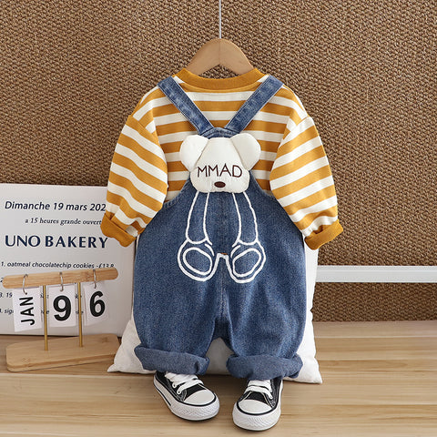 Children's Fashionable Clothes Boys' Striped Two-piece Set